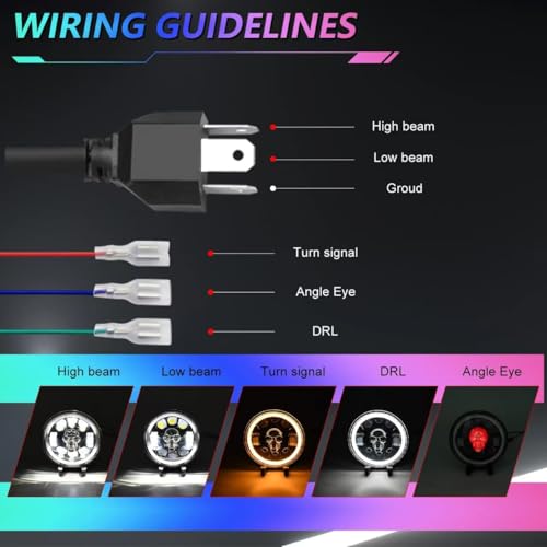 5.75 Inch Motorcycle LED Headlight, Skull Pattern Colorful Angel Eye Round Headlamp with High/Low Beam Turn Signal DRL and Light LED Headlig - size: 5.75'' skull headlight-1PCS