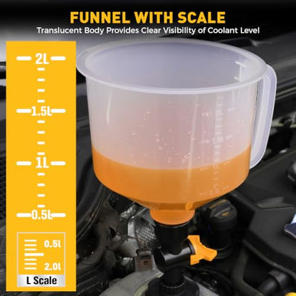 20-Piece No-Spill Coolant Funnel Kit, Cooling System Funnels Kits, Spill Proof Funnel Bleeder, Radiator Funnels Kit with Adapters, Extensions, Flexible Hose, Circular-Funnel, Towel for Automotive Use - color: New Version Orange