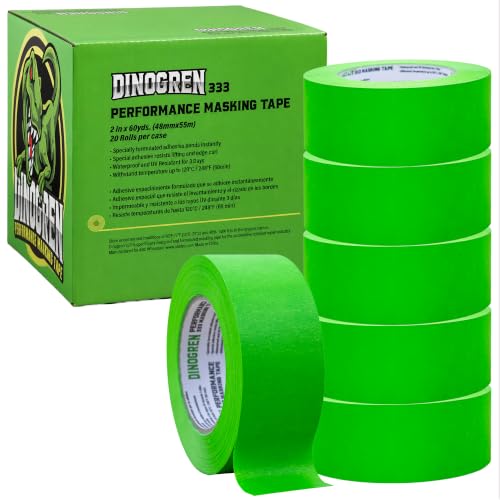 LAUCO DINOGREN High Performance Masking Tape for Car Paint 2 inches, 20 Rolls Heat & Water Resistant, Multi-Purpose Green 07767 - size: 2in-20rolls