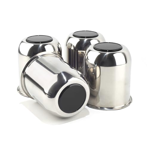 4Pcs 3.74" Stainless Trailer Wheel Center Caps, 4.33" H Chrome - color: Chrome+Gloss Black Top Cover, size: 3.74" Hub 4.33"H