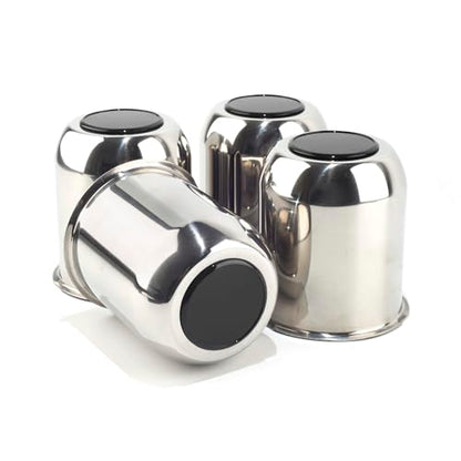 4Pcs 3.74" Stainless Trailer Wheel Center Caps, 4.33" H Chrome - color: Chrome+Gloss Black Top Cover, size: 3.74" Hub 4.33"H