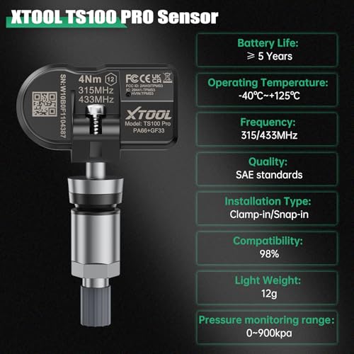 TPMS Sensors Set of 4: XTOOL TS100 Pro, 315/433MHz Tire Pressure Sensor