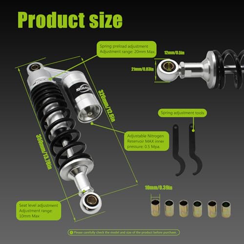 Universal 320mm Shock Absorber, Damping System for Street Bikes, Go Karts, Scooters & ATVs, Motorcycle Rear Suspension Upgrade - color: BLACK-SILVER