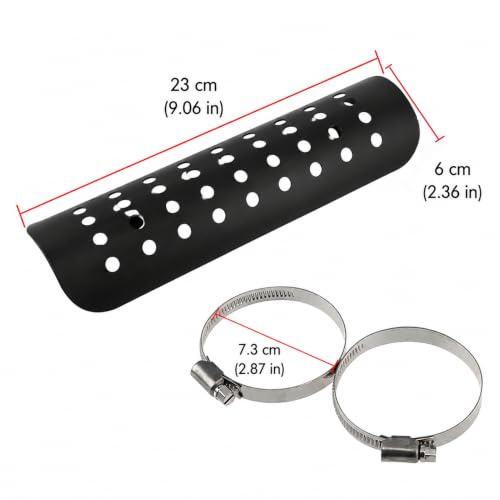 Motorcycle Heat Shield, Metal Exhaust Heat for Universal, Exhaust Pipe Heat Shield Baffle Cover with 2 Stainless Steel Clamps (Black) - color: Black