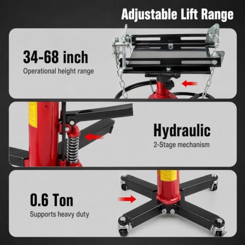1322LBS Transmission Jack Capacity 2-Stage Hydraulic Telescopic Jack with 360° Swivel Wheel Red
