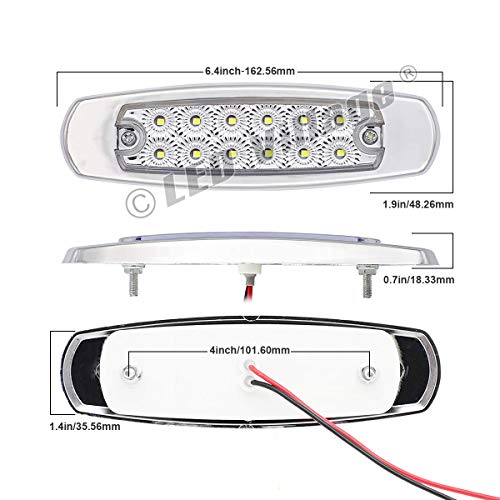 20x 12V DC Rectangle 6.4 Inch Clear Lens Red Super Bright LED 12 SMD Clearance Lamp Flush Mount Side Maker Lights Chrome Bezel Trailer RV Truck Universal (20 pcs) - color: Clear/Red Pack of 20
