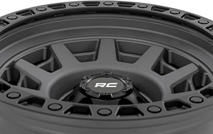 Rough Country 85 Series 17x9 Wheel - 8x170mm, 12mm Offset, Gunmetal Gray with Black Simulated Beadlock, One-Piece Aluminum Off-Road Wheel