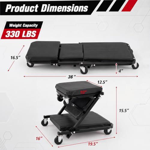 Goplus 36" 3-in-1 Folding Mechanic Creeper, Lay Down or Sit - color: Black, size: 36"