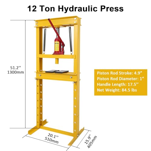 12 Ton Hydraulic H-Frame Shop Press – Adjustable Benchtop & Floor Mount – Press Plates Included – Heavy Duty for Garage, Bearing, Gear & Wheel Maintenance – 12T - size: 12T