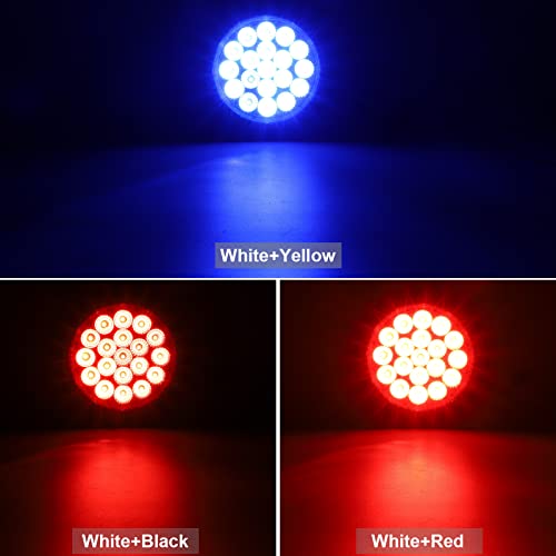 Partsam 2Pcs 4 Inch Dual Revolution Round Red Stop Turn Tail Lights to Blue Auxiliary Lights 19 Diodes w/Rubber Grommet 3-Prong Wire Pigtails Red/Blue 4" Round Led Trailer Tail Lights 12V Clear Lens - color: Red/Blue