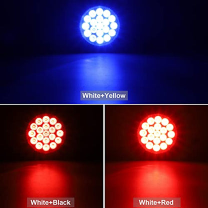 Partsam 2Pcs 4 Inch Dual Revolution Round Red Stop Turn Tail Lights to Blue Auxiliary Lights 19 Diodes w/Rubber Grommet 3-Prong Wire Pigtails Red/Blue 4" Round Led Trailer Tail Lights 12V Clear Lens - color: Red/Blue