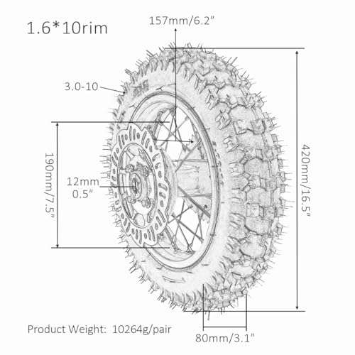 TDPRO 10" Rear Wheel 3.00-10 Tire Rim Disc Brake Assembly for Apollo Dirt Pit Bike CRF50 XR50 - size: Rear
