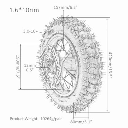 TDPRO 10" Rear Wheel 3.00-10 Tire Rim Disc Brake Assembly for Apollo Dirt Pit Bike CRF50 XR50 - size: Rear