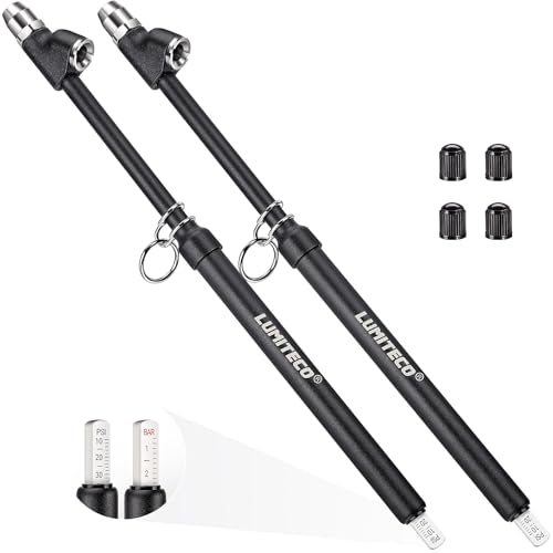 LUMITECO 2-Pack Dual Head Tire Pressure Gauge, Heavy Duty Truck Tire Air Gauge Range 10-150PSI 1-10Bar, Straight-On Pencil Air Pressure Gauge Extended Tube for Semi Truck, Car Tire Pressure Checker - size: 2 Pack Matte Black