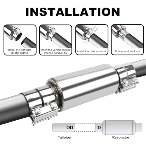 2.5" Inlet & Outlet Universal Muffler with Clamp, 12" Overall Length Stainless Steel Resonator - size: 2.5 inch