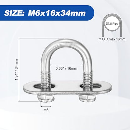 METALLIXITY U Bolts 4Set M6x16x34,Round U Bolt Kits 304 SS U Clamp - color: Silver Tone, size: M6x16x34mm