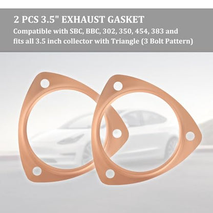 carleef 2PCS 3.5"" Exhaust Gasket,Copper Exhaust Flange for Header Gasket & Collector Gasket,Car Accessories Exhaust Pipe Gasket Compatible with BBC/SBC,Automotive Exhaust Systems & Parts (3.5"") - color: 3.5"