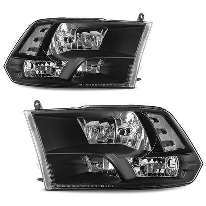 AUTOSAVER88 Headlight Assembly Compatible with 09-18 Dodge Ram 1500 Black - color: Black Housing Clear Reflector