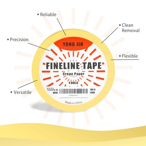 YONGJIN Multi-Size Pinstripe Tape, Miniature Masking Tape,Thin Painters Tape,1/16", 1/8", 1/4", 1/2" - size: 1/16", 1/8", 1/4", 1/2"