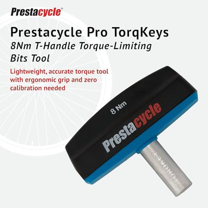 Prestacycle Pro TorqKeys 8Nm T-Handle Torque Limiting Tool – Torque Wrench Bit with Ergonomic Low-Profile Grip, Magnetic 1/4" Hex Bit Retention, Durable Zinc Shaft - size: 8Nm