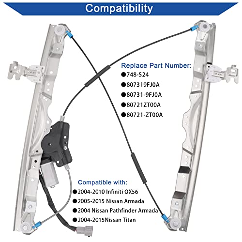 Obaee Window Regulator with Motor Front Left Driver Side, Replace 748-524 - size: Front Left Driver Side