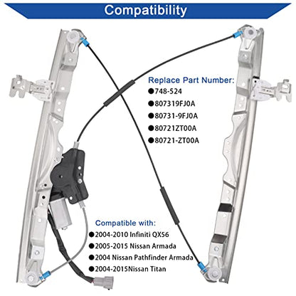 Obaee Window Regulator with Motor Front Left Driver Side, Replace 748-524 - size: Front Left Driver Side