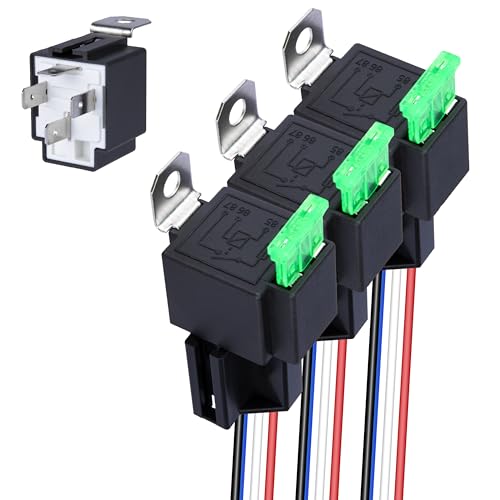 Sixzoo 3 PCS 4 Pin 12V Relay Socket, 30A Fuse Relay Switch Harness Set