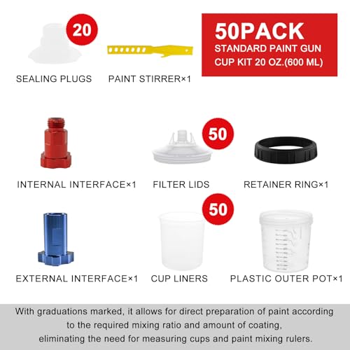 RRJ 20oz Disposable Paint Cup System 50 Pack Liners & Lids with 20 Plugs - color: 20 Ounce (600ml) Kit-50PCS