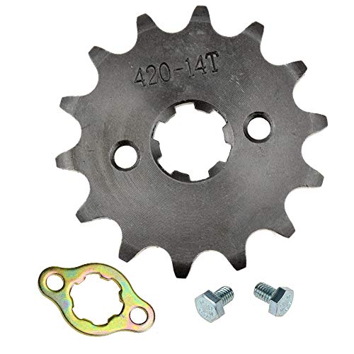 HIAORS 420 14T Front Sprocket Compatible with 140cc Engine 50cc 70cc 110cc 125cc 160cc TaoTao DB14 Z50 CT70 Speed Mini Bike SSR70 Roketa Coolster Sunl Lifan Chinese ATV Quad Dirt Bike Parts 17mm