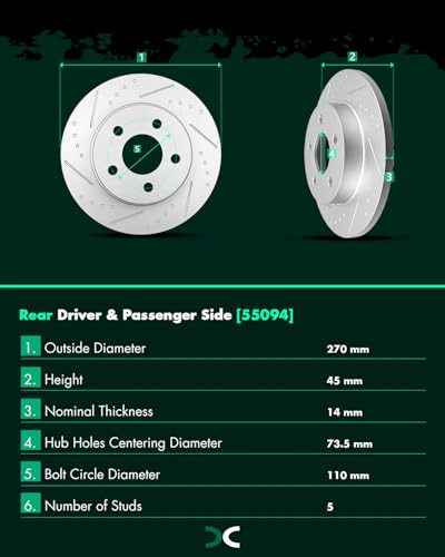 SCITOO Front 11.65" Rear 10.63" Brake Pads and Rotors Kits Brakes Kit - size: 55093+D1160 & 55094+D1033 [4+8PCS]