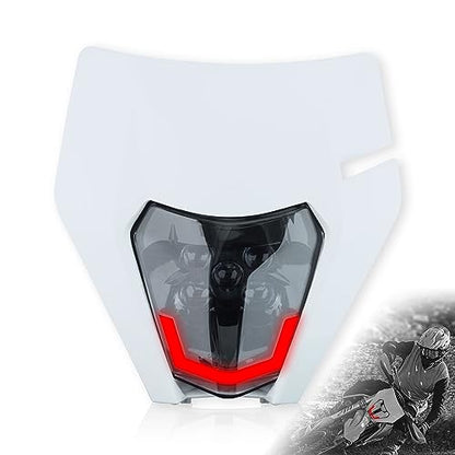 Headlight Head Lamp Light Fairing Mask Day Running Light For ATV Scooters Dirt Pit Bike Enduro (White+Red DRL) - color: White Red DRL