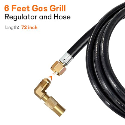 veralune 6 FT Propane Adapter Hose & Regulator with 90° Elbow Adapter for Blackstone Propane Hose, for Blackstone 17", 22", 28", 36" Tabletop Griddle, for 1lb to 20lb or Larger Propane Tank - size: 6 Feet