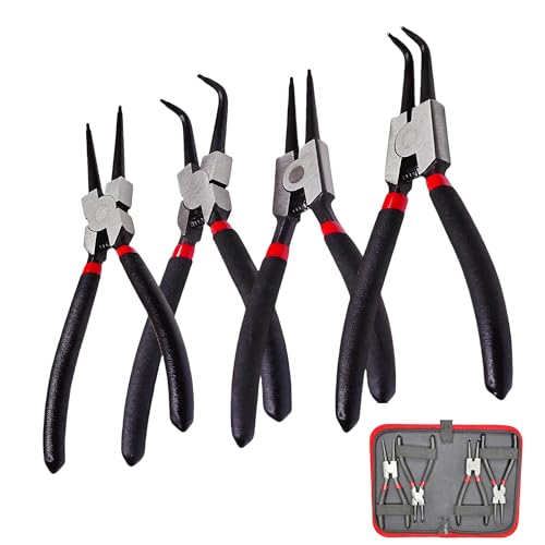 7” Snap Ring Pliers Set 4PC, Internal/External Circlip Pliers with Straight+Bent Jaws, Heavy Duty C Clamp Pliers & C Clip Removal Tool for Automotive Tools Professional Mechanics