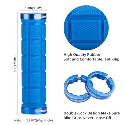 ROCKBROS 4Pcs(2 Pairs) Bike Grips Double Lock On Comfortable,Non-Slip - color: blue