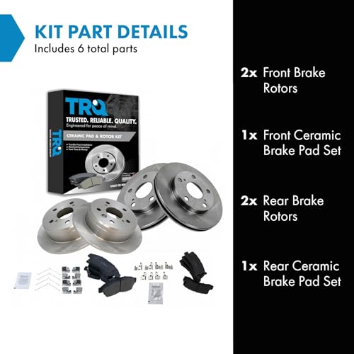 TRQ Front and Rear Brake Pad and Rotor Set Ceramic Vented Solid Rotors - style: BKA11815