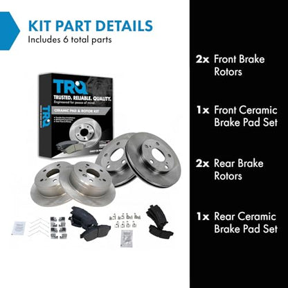 TRQ Front and Rear Brake Pad and Rotor Set Ceramic Vented Solid Rotors - style: BKA11815