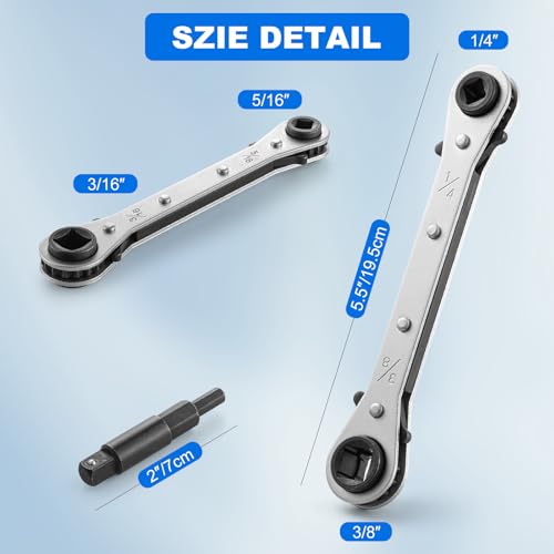 HVAC Service Flat Wrench, Valve Flat Ratchet Wrench with Hex Bit Adapter
