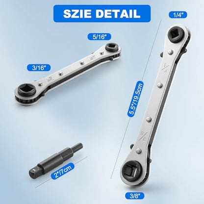 HVAC Service Flat Wrench, Valve Flat Ratchet Wrench with Hex Bit Adapter