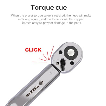 SuZhi 3/8 Inch Drive Click Torque Wrench 10-80 ft.lbs/13.6-108.5 N.m, 14'' Length, High Accuracy for Car & Motorcycle, Spark Plug, Oil Change, Intake Manifold