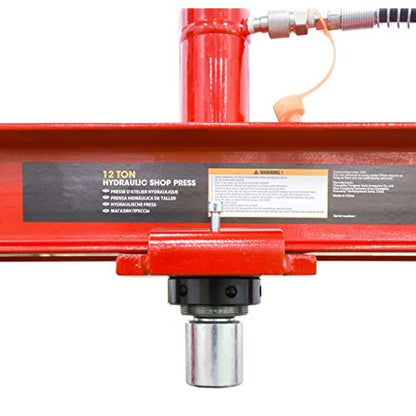 Big RED ATY12001R Torin Steel H-Shape Hydraulic Garage/Shop Benchtop Press with Gauge and Stamping Plates, 12 Ton (24,000 lb) Capacity, Red
