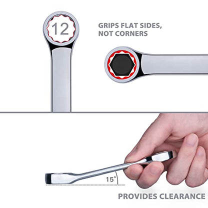 Premium Stubby Combination Wrench Set with Roll-up Pouch, 12-Piece, Metric, 8mm to 19mm, No Skipped Size | Cr-V Steel, Mirror Polished Finish | Short Length and Slim Body, Perfect for Confined Areas - size: Metric Set
