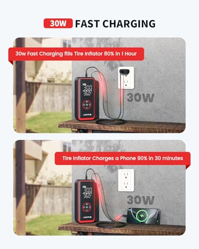 LASFIT TK1 Pro Tire Inflator Portable Air Compressor [5X Faster Inflation] 150PSI Tire Inflator 16000mAH Battery Operated Air Pump for Car Tires with Digital Pressure Gauge, Smart Auto Stop - style: TK1 Pro