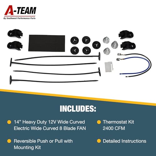 A-Team Performance 110011 Universal Electric Radiator Fan - 2400 CFM High-Output Radiator Fan - Reversible Push/Pull Operation for Automotive Use - 14 in, 12V, Pack of 1
