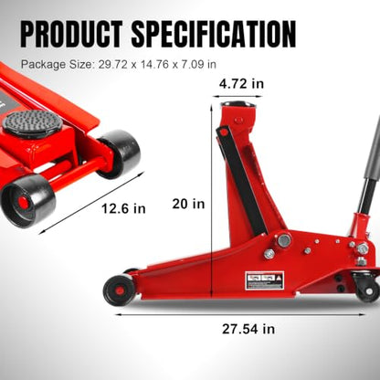 Big RED 4 Ton Low Profile Hydraulic Service Floor Jack, Dual Piston Fast Lift Pump, 8000 lb Heavy Duty Capacity - size: Dual Pump