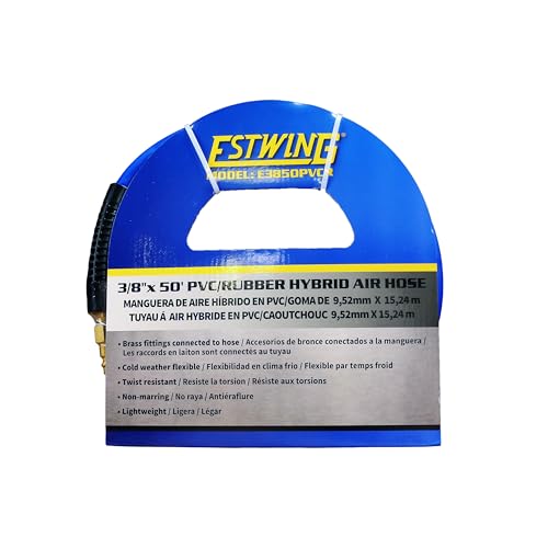 Estwing E3850PVCR 3/8" x 50' PVC/Rubber Hybrid Air Hose with 1/4" Brass Fittings , Blue - size: 3/8” x 50’