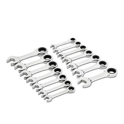 GEARWRENCH 14 Pc 72T Stubby Ratcheting SAE/mm Combination Wrench Set|85206 - size: 10mm 11mm 12mm 13mm 14mm 15mm 18 mm