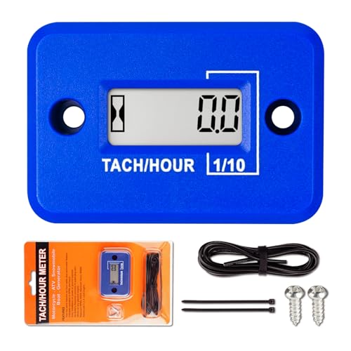 NInE-ROnG Tachometer Hour Meter, Inductive RPM Gauge for Gas Engines(2 Stroke)(Blue) - color: Blue