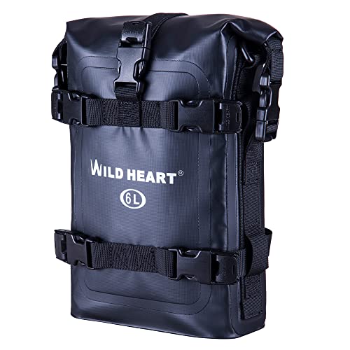 WILD HEART Waterproof Crash Bar Bags 6L/8L/15L Motorcycle Bag used as Motorcycle Luggage Sissy Bar Back Seat Saddle Rack Rear Fender Pouch Dirt Bike Gear Side Tool Bag Pack for moto ATV(6L Black - color: 6L PVC black