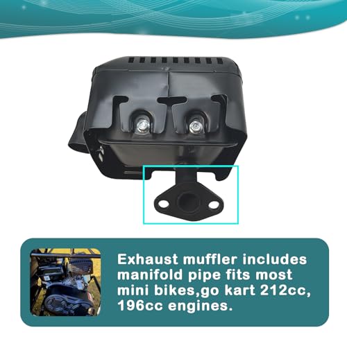 Mini Bike& Go Kart Exhaust Muffler with Deflector for Coleman KT196 CT200U, CT200U-EX,BT200X,Axis 200 Baja MB200 MB165 Doodlebug Small Engine Muffler 196cc 212cc Silencer