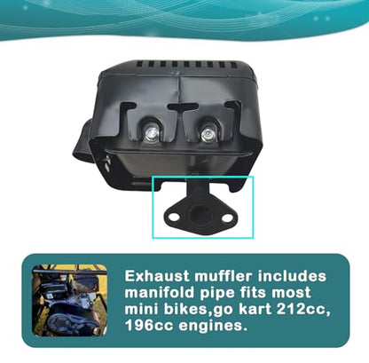 Mini Bike& Go Kart Exhaust Muffler with Deflector for Coleman KT196 CT200U, CT200U-EX,BT200X,Axis 200 Baja MB200 MB165 Doodlebug Small Engine Muffler 196cc 212cc Silencer
